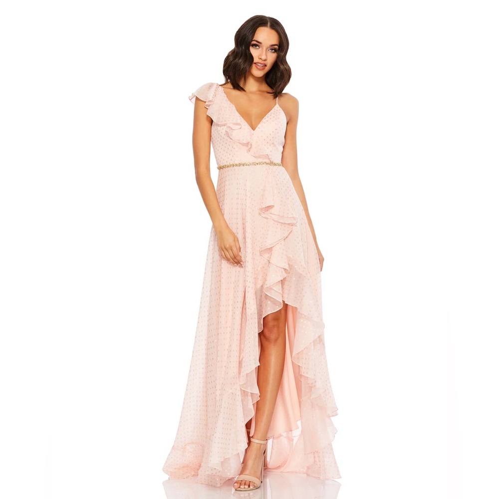 NWT MAC DUGGAL POLKA DOT ASYMMETRICAL RUFFLE GOWN DRESS RUFFLE 49330